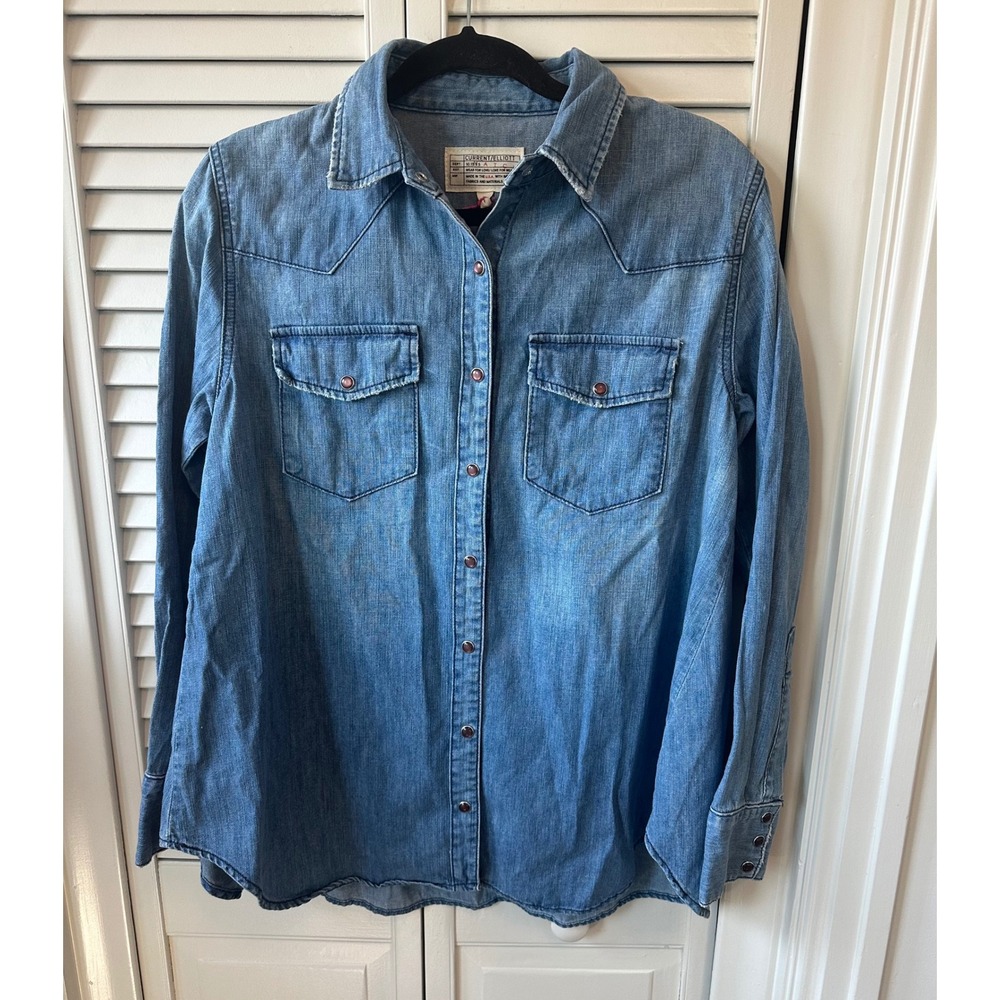 NWT HATCH x Current Elliott The Mama Denim Shirt Radiant Blue Western Snap Sz 2